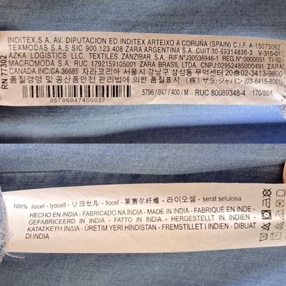 Zara Chambray Midi Dress Puff Sleeves Off-the-Shoulder Blogger’s Favorite Medium - Picture 6 of 9